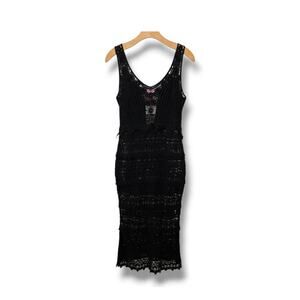 Somya Collection Black Crochet Sleeveless Midi cover up Dress – One Size